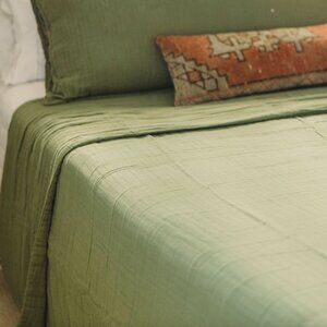 Muslin Comfort Blanket cotton gauze 365 Green (110"x110" queen) heavy natural